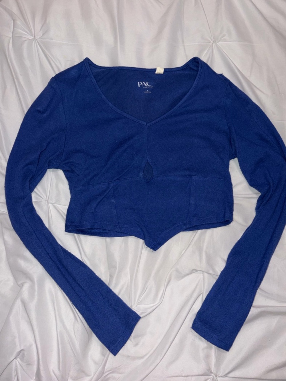 Pacsun Royal Blue Long Sleeve V-Neck Cutout Cropped Top